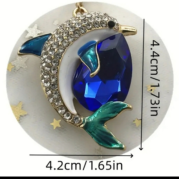 Rhinestone Dolphin w/Ruby Red Crystal Keychain/Purse Charm, NWT - Picture 3 of 3
